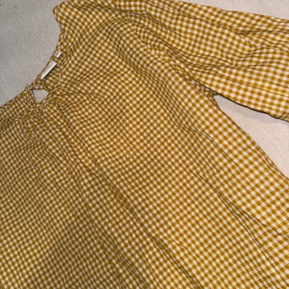 Good Luck Gem Mustard Gingham Ruffle Bell Sleeve Blouse Top XS YCG2017